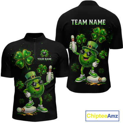 Funny St Patrick Day Bowling Bowling Jersey for Men Bowling Team Shirts Polo & 1/4 Zip HNT192