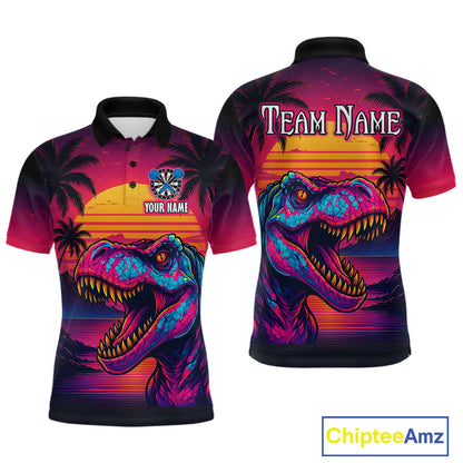 Custom Neon Dinosaur Dart Shirts For Men Dart Board Gifts Darts Team Jerseys Dart League NNT161