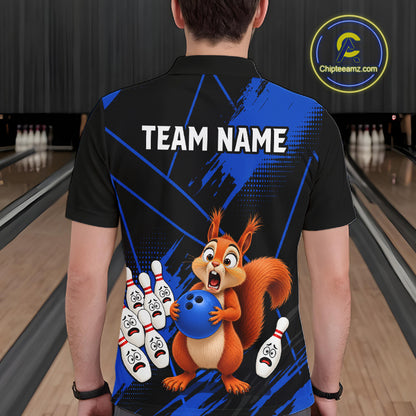 Custom Blue Squirrel Bowling Jersey for Men Bowling Team Shirts Bowling Polo & 1/4 Zip HNT301