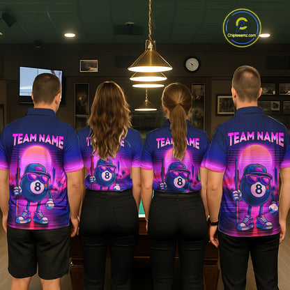 Custom Purple Funny 8 Ball Retro Billiard Shirts for Women Billiard Team Shirts Polo & 1/4 Zip NNT93