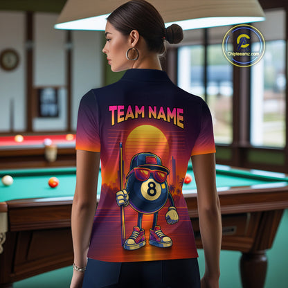 Custom Funny 8 Ball Retro Billiard Shirts for Women Billiard Team Shirts Polo & 1/4 Zip NNT93
