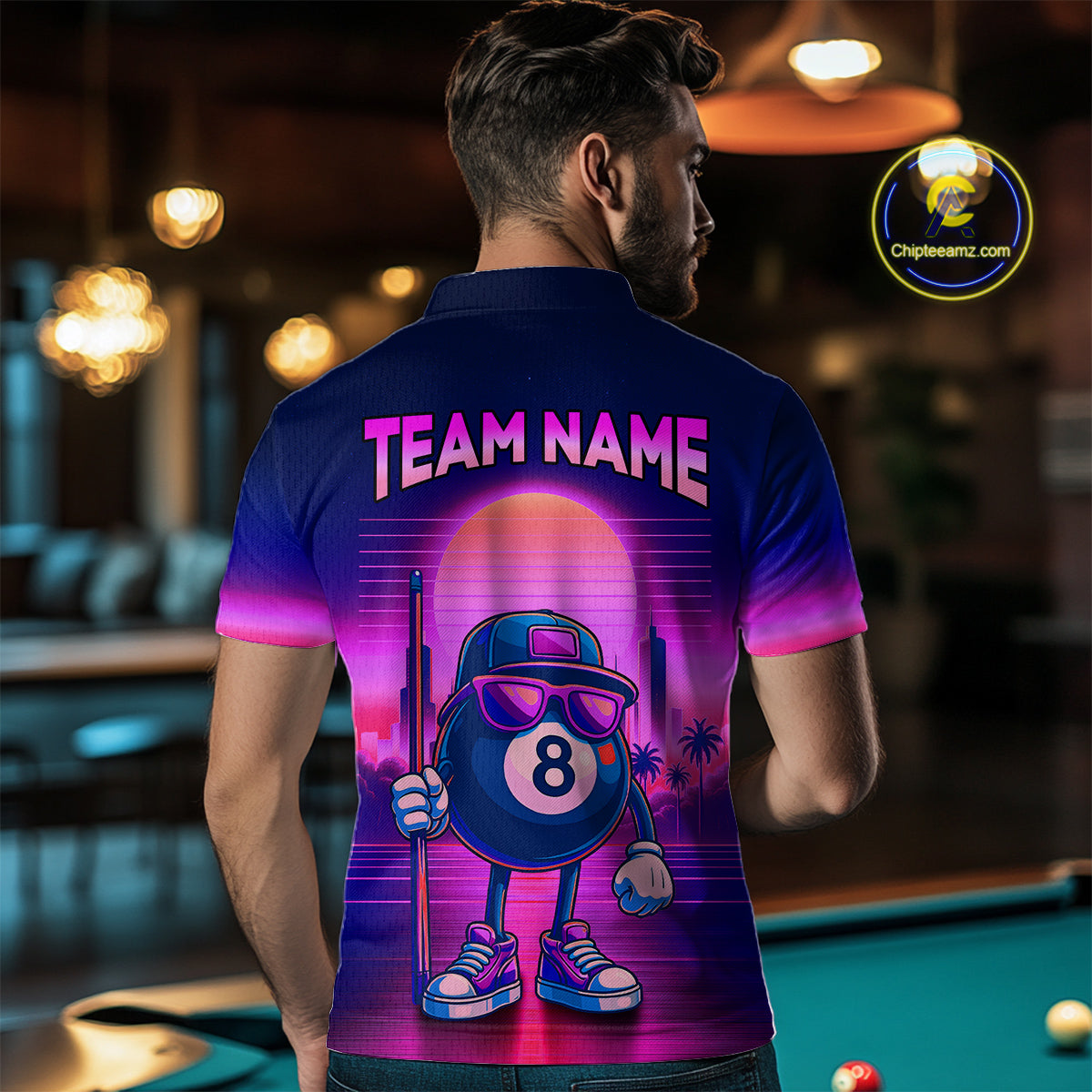 Custom Purple Funny 8 Ball Retro Billiard Shirts for Women Billiard Team Shirts Polo & 1/4 Zip NNT93