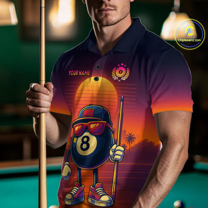 Custom Funny 8 Ball Retro Billiard Shirts for Women Billiard Team Shirts Polo & 1/4 Zip NNT93