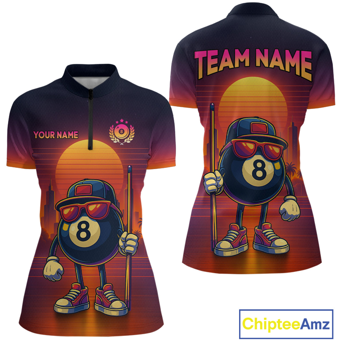 Custom Funny 8 Ball Retro Billiard Shirts for Women Billiard Team Shirts Polo & 1/4 Zip NNT93