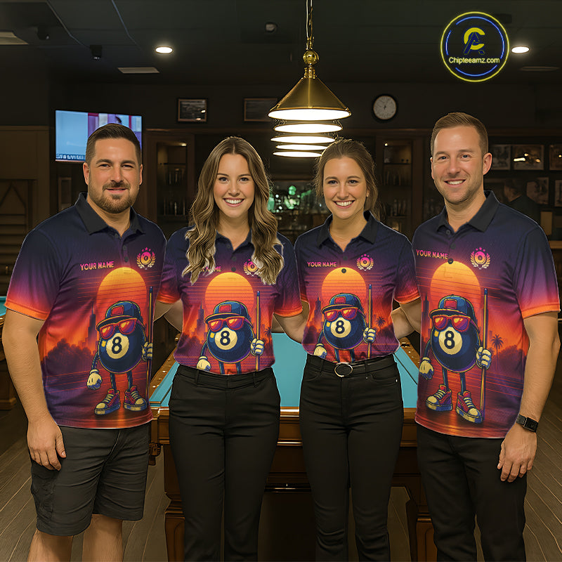 Custom Funny 8 Ball Retro Billiard Shirts for Women Billiard Team Shirts Polo & 1/4 Zip NNT93