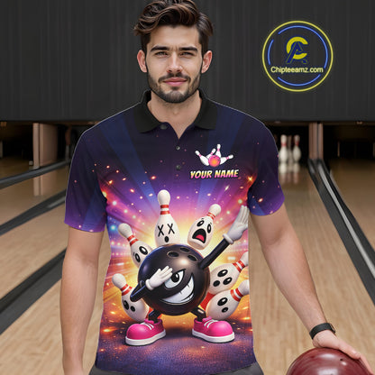Custom Galaxy Funny Bowling Jersey for Men Bowling Tournament Polo & 1/4 Zip Bowling Team Shirts HNT217