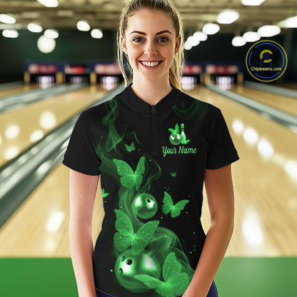 Custom Green Butterfly Galaxy Bowling Jersey for Women Bowling Team Shirts Bowling League HNT310
