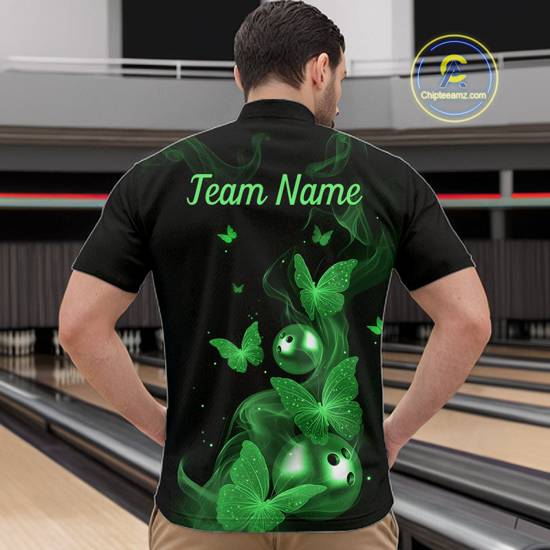 Custom Green Butterfly Galaxy Bowling Jersey for Men Bowling Team Shirts Bowling League HNT310