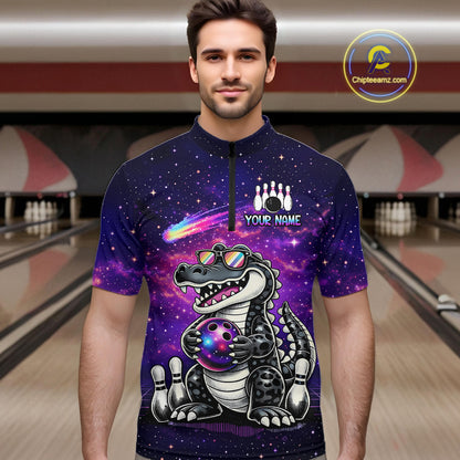 Custom Funny Galaxy Alligator Bowling Jersey for Men Bowling Tournament Polo & 1/4 Zip Bowling Team Shirts HNT218