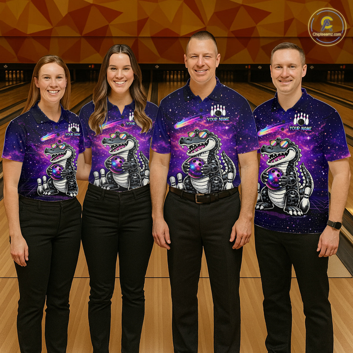 Custom Funny Galaxy Alligator Bowling Jersey for Men Bowling Tournament Polo & 1/4 Zip Bowling Team Shirts HNT218