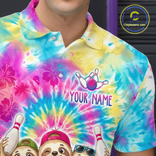 Load image into Gallery viewer, Custom Funny Sloth Bowling Jersey for Men Tropical Tie-Dye Bowling Team Shirts Bowling League HNT306