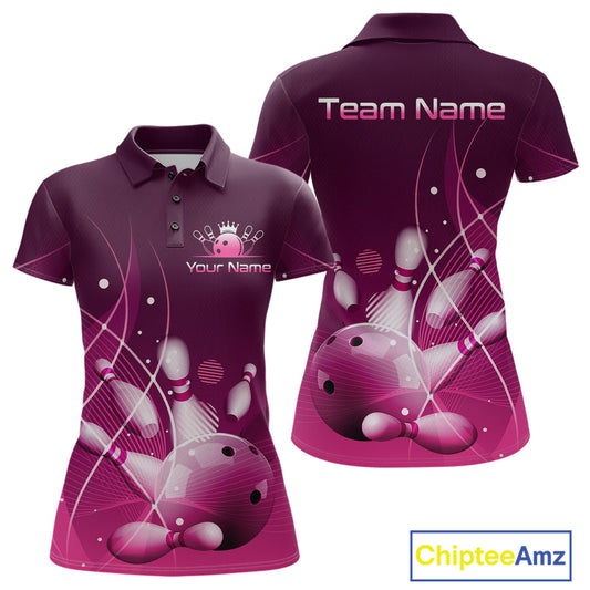 Custom Pink Bowling Jersey for Women Bowling Uniform Bowling Team Shirts Polo & 1/4 Zip HNT168