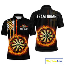 Load image into Gallery viewer, Custom Flame US Flag Darts Shirt for Men Darts Team Jerseys Dart Tournament Polo &amp; 1/4 Zip NNT115