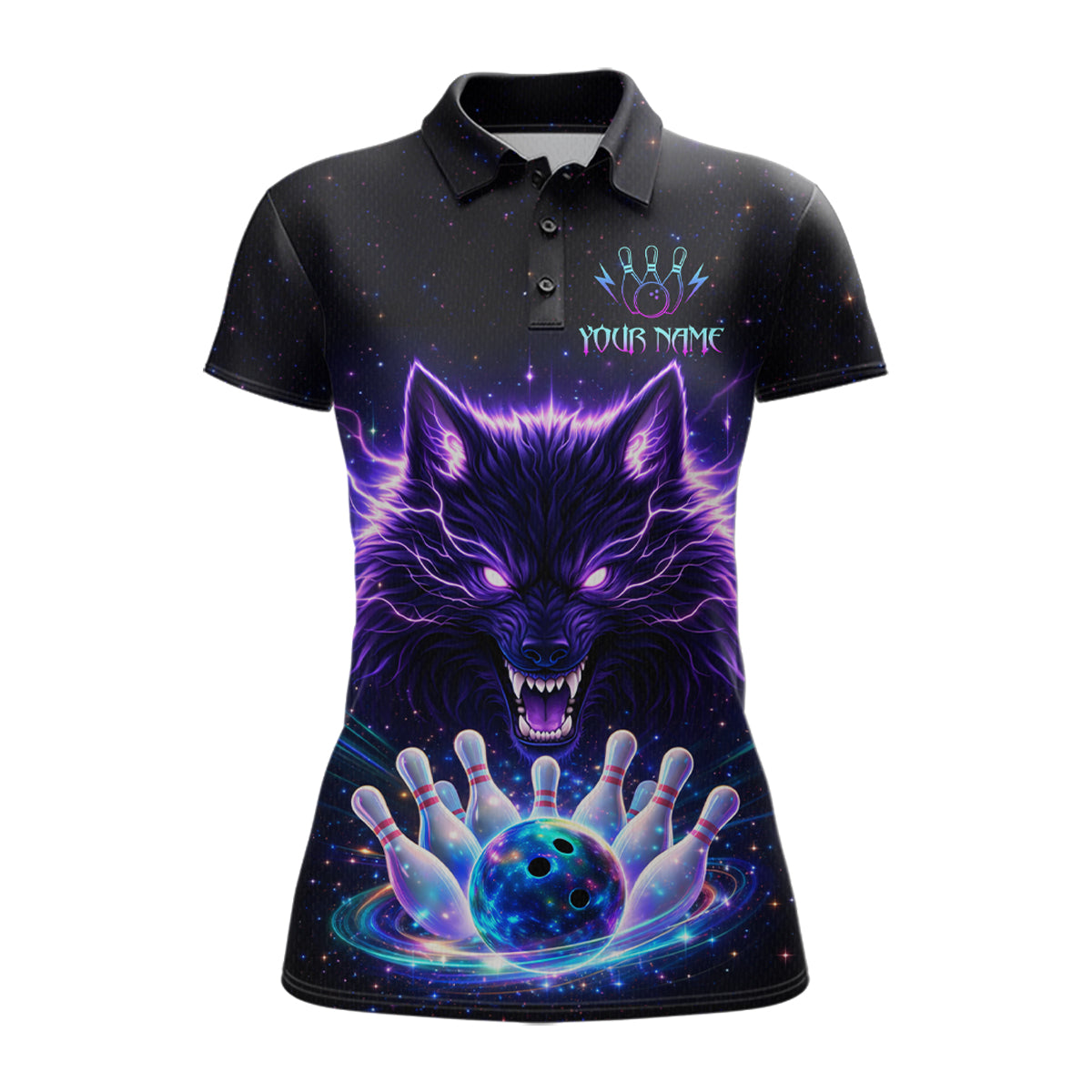 Custom Galaxy Wolf Bowling Jersey for Women Bowling Tournament Polo & 1/4 Zip Bowling Team Shirts HNT220
