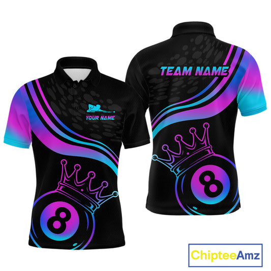 Neon 8 Ball Crown Billiard Shirts for Men Custom Billiard League Billiard Team Shirts Polo & 1/4 Zip NNT103