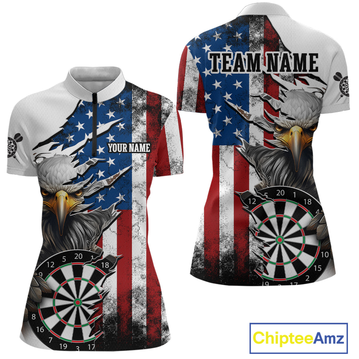 Custom American Flag Eagle Dart Shirts for Women Darts Team Jerseys Polo & 1/4 Zip NNT138
