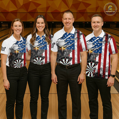 Custom American Flag Eagle Dart Shirts for Men Darts Team Jerseys Polo & 1/4 Zip NNT138