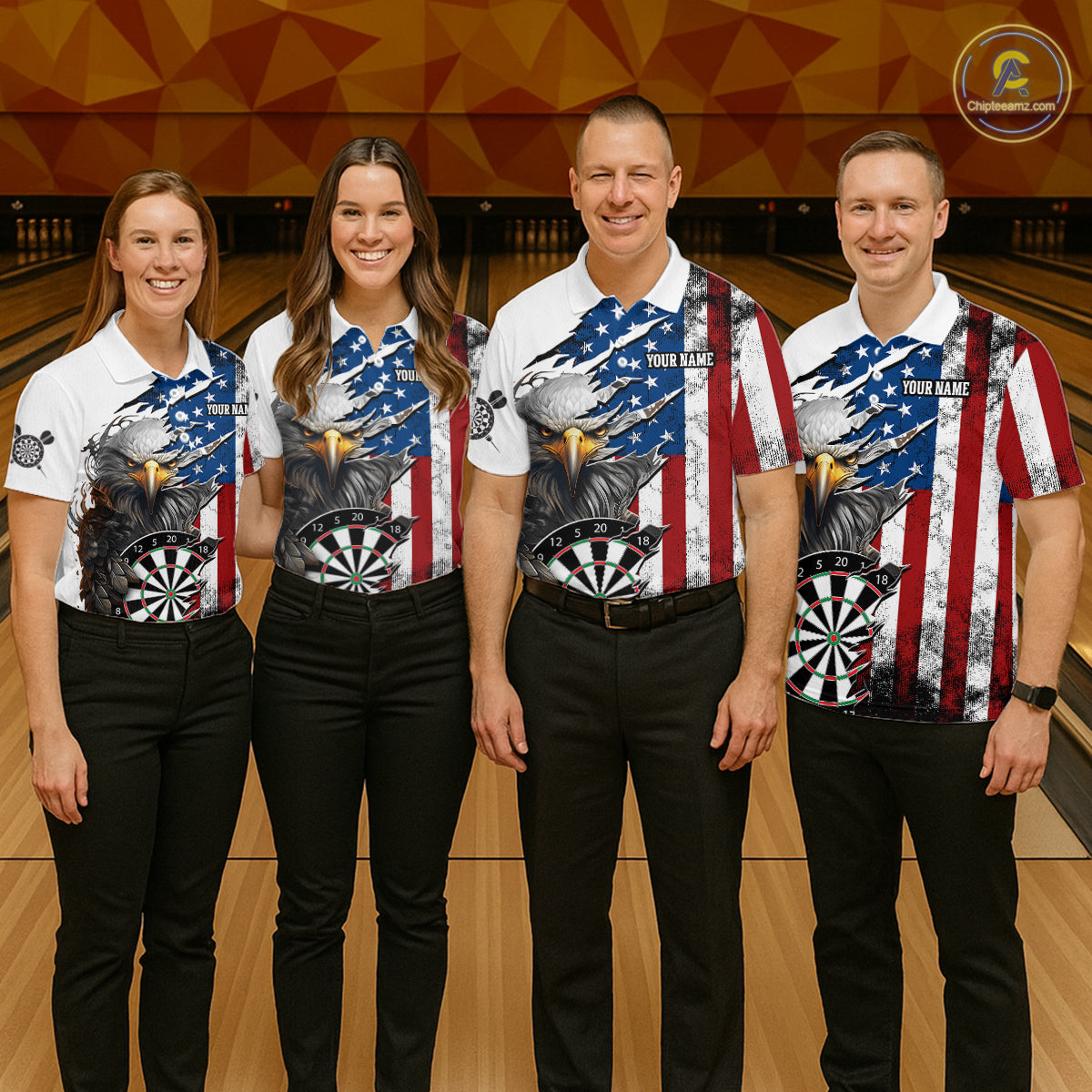 Custom American Flag Eagle Dart Shirts for Women Darts Team Jerseys Polo & 1/4 Zip NNT138