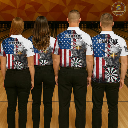 Custom American Flag Eagle Dart Shirts for Men Darts Team Jerseys Polo & 1/4 Zip NNT138