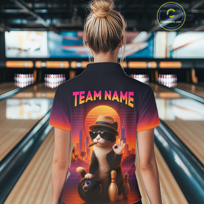 Custom Funny Cat Bowling Jersey for Women Bowling Uniform Bowling Team Shirts Polo & 1/4 Zip HNT196