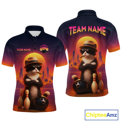 Custom Funny Cat Bowling Jersey for Men Bowling League Bowling Team Shirts Polo & 1/4 Zip HNT197