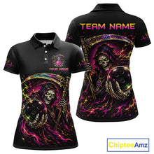 Load image into Gallery viewer, Black polo shirt with colorful skeleton design and 'Team Name' text on a white background