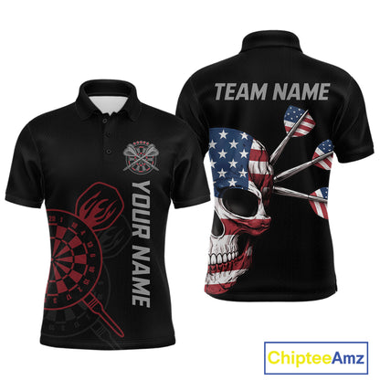 Custom Skull US Flag Dart Shirts For Men Dart Board Shirts Polo & 1/4 Zip Dart Jersey Team NNT127