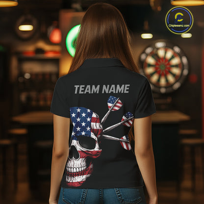 Custom Skull US Flag Dart Shirts For Women Dart Board Shirts Polo & 1/4 Zip Dart Jersey Team NNT127