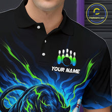 Load image into Gallery viewer, Black polo shirt with colorful design and 'Your Name' text, brand logo visible