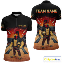 Load image into Gallery viewer, Custom funny rooster bowling jersey for women, personalized team bowling quarter zip shirt front view and back view