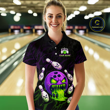 Load image into Gallery viewer, Person wearing a custom bowling shirt with a design and text in a bowling alley.