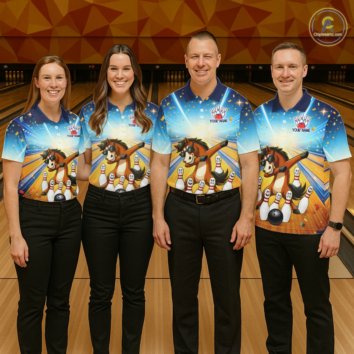 Funny Horse Bowling Jersey for Men Custom Bowling Team Shirts Bowling League Polo & 1/4 Zip HNT182