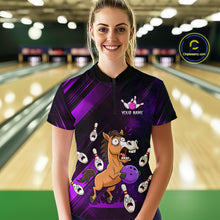 Load image into Gallery viewer, Custom Purple Funny Horse Bowling Jersey for Women Bowling Team Shirts Bowling Tournament HNT184