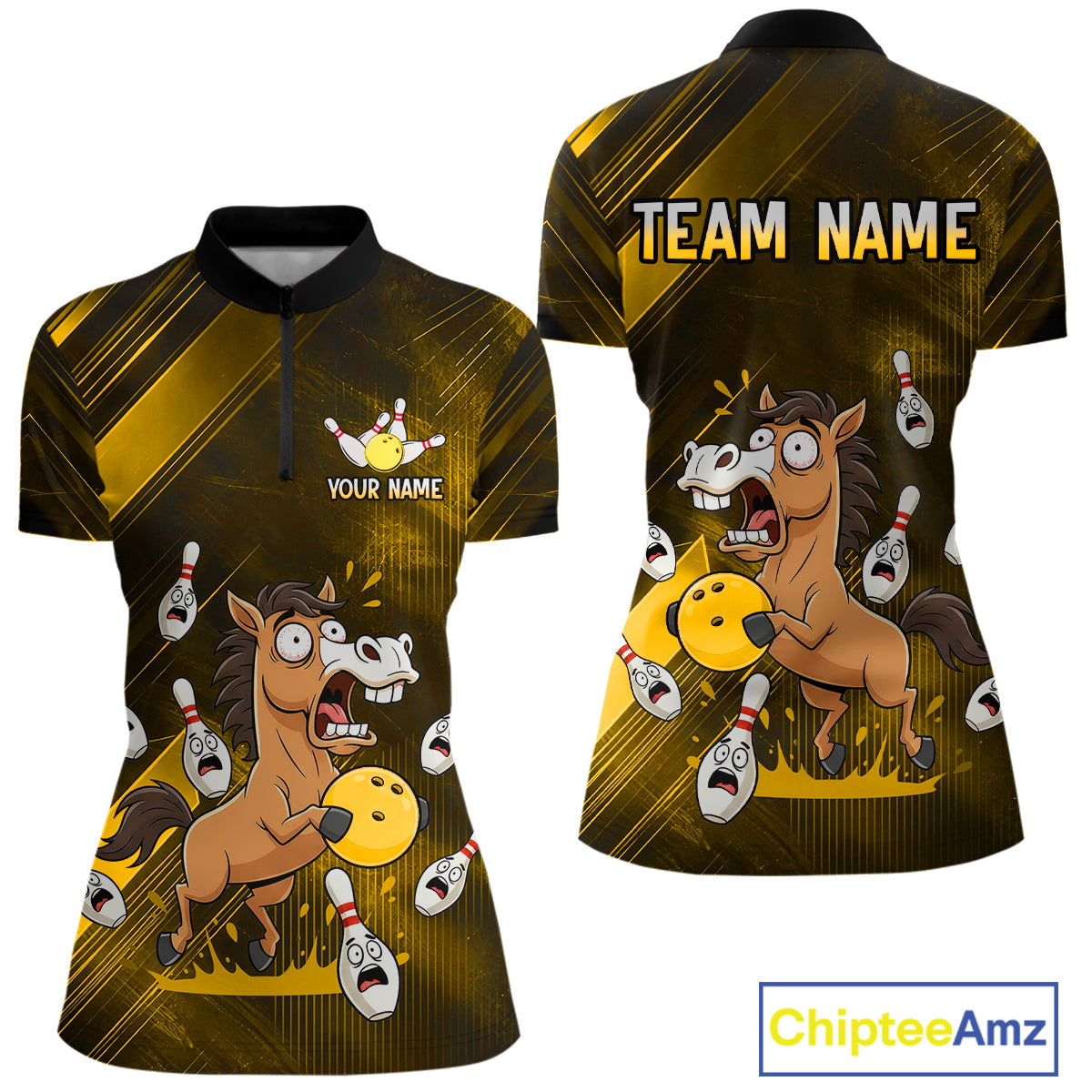 Custom Yellow Funny Horse Bowling Jersey for Women Bowling Team Shirts Bowling Tournament HNT184
