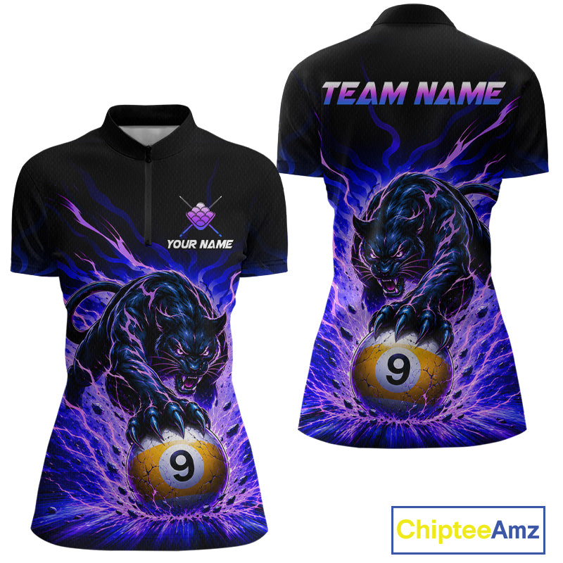 Black panther-themed polo shirt with 9-ball design on a white background, featuring 'Chiptee Amz' branding.