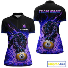 Load image into Gallery viewer, Black panther-themed polo shirt with 9-ball design on a white background, featuring 'Chiptee Amz' branding.