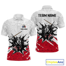 Load image into Gallery viewer, Customizable polo shirt with 8-ball design on a white background, featuring 'Chiptee Amz' branding.