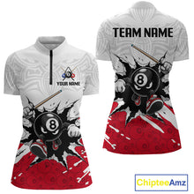 Load image into Gallery viewer, Two polo shirts with 8-ball design and customizable text on a white background