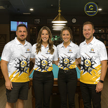 Load image into Gallery viewer, Four people wearing matching billiard shirts in a billiard alley.