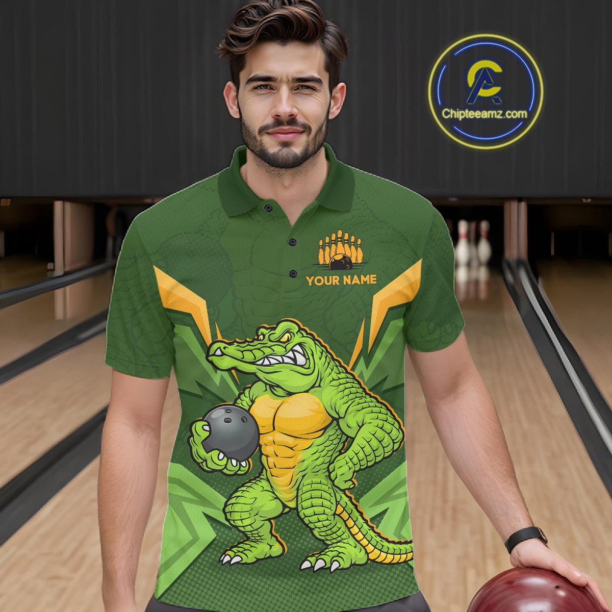 Personalized Funny Crocodile Bowling Shirt Alligator Bowling Jersey for Men Polo & 1/4 Zip HNT209