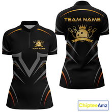 Load image into Gallery viewer, Black and gold sports jersey with team name and logo on a white background