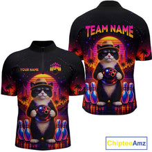Load image into Gallery viewer, Custom Funny Neon Cat Bowling Jersey for Men Bowling Tournament Polo &amp; 1/4 Zip Bowling Team Shirts HNT210