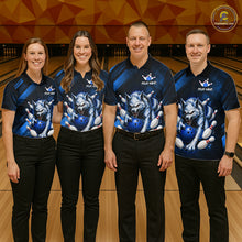 Load image into Gallery viewer, Wolf Bowling Shirts for Women Custom Blue Wolf Bowling Team Jersey Bowling League HNT284