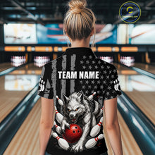Load image into Gallery viewer, US Flag Wolf Bowling Shirts for Women Custom Wolf Bowling Team Jersey Bowling League HNT285