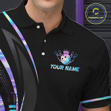 Load image into Gallery viewer, Custom Black and Holographic Bowling Jersey for Men Bowling Team Shirts Bowling League HNT395