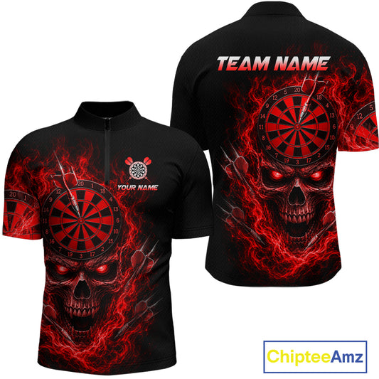 Custom Red Smoke Skull Darts Shirt for Men Darts Team Jerseys Dart League Dartboard Shirt NNT259
