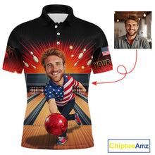 Load image into Gallery viewer, Custom Photo Funny American Flag Bowling Jersey for Men Bowling Team Shirts Polo &amp; 1/4 Zip HNT342