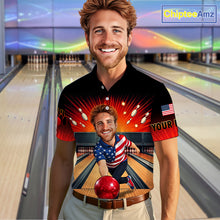 Load image into Gallery viewer, Custom Photo Funny American Flag Bowling Jersey for Men Bowling Team Shirts Polo &amp; 1/4 Zip HNT342