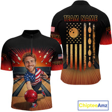Load image into Gallery viewer, Custom Photo Funny American Flag Bowling Jersey for Men Bowling Team Shirts Polo &amp; 1/4 Zip HNT342