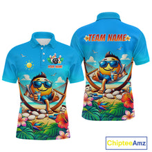 Load image into Gallery viewer, Summer men polo shirt with a summer character on a tropical beach design, featuring 'Chiptee Amz' branding.